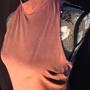 Suede turtle neck sleeveless blouse